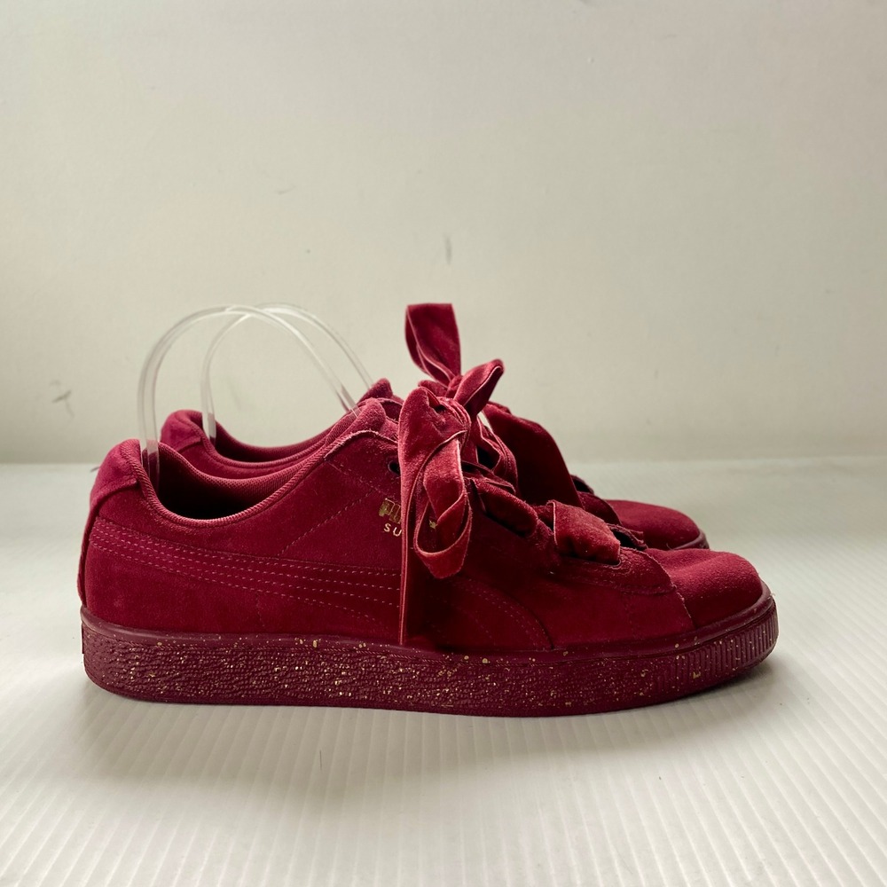 Puma Suede Heart Winter Low Top Sneakers Red Velvet Junior 7C Womens 8.5